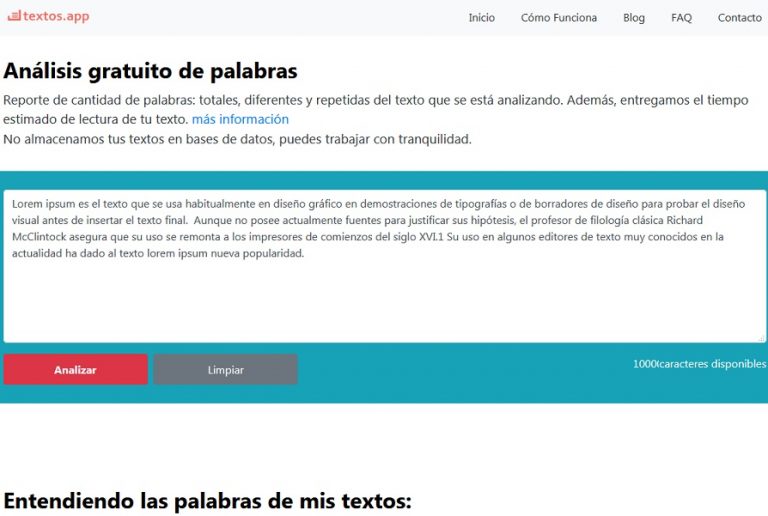 Textos App. Aplicación web para análisis de texto online
